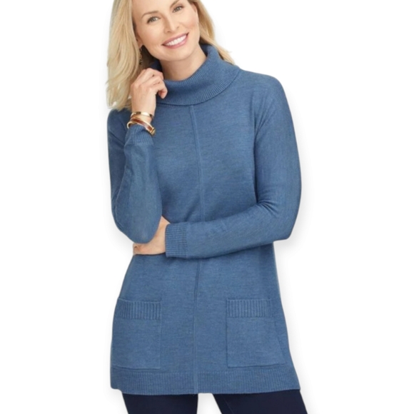 Talbots charcoal black Merino wool tunic turtleneck sweater Womens Medium - Picture 8 of 9